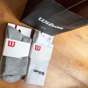 SET OF TWO white WILSON Crew Sock and Gray WILSON Quarter-Length Sock